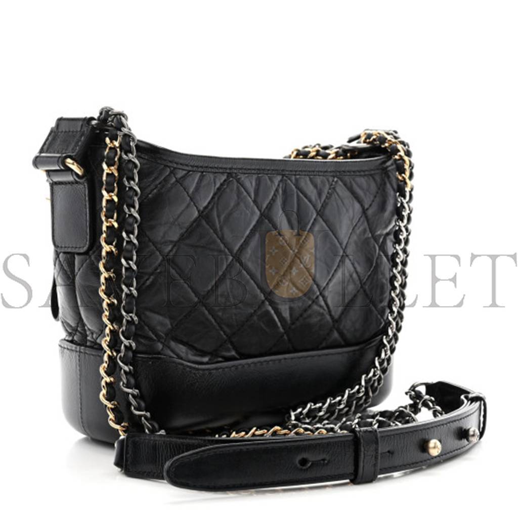 Ch*el master calfskin quilted small gabrielle hobo black as1521 (20*15*8cm)